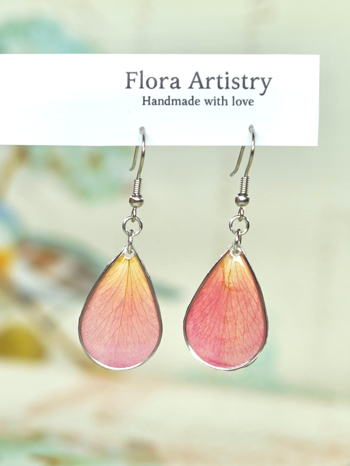 Pink Garden Rose Petal Teardrop Earrings