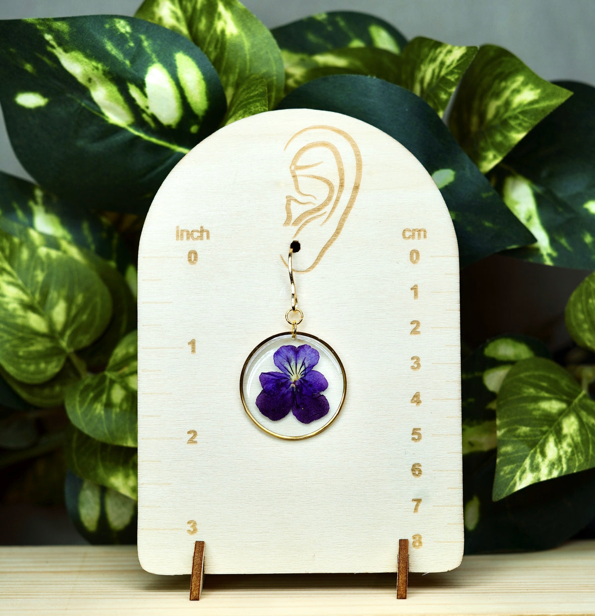 Indigo Pansy Flower Hoops Dangle Earrings
