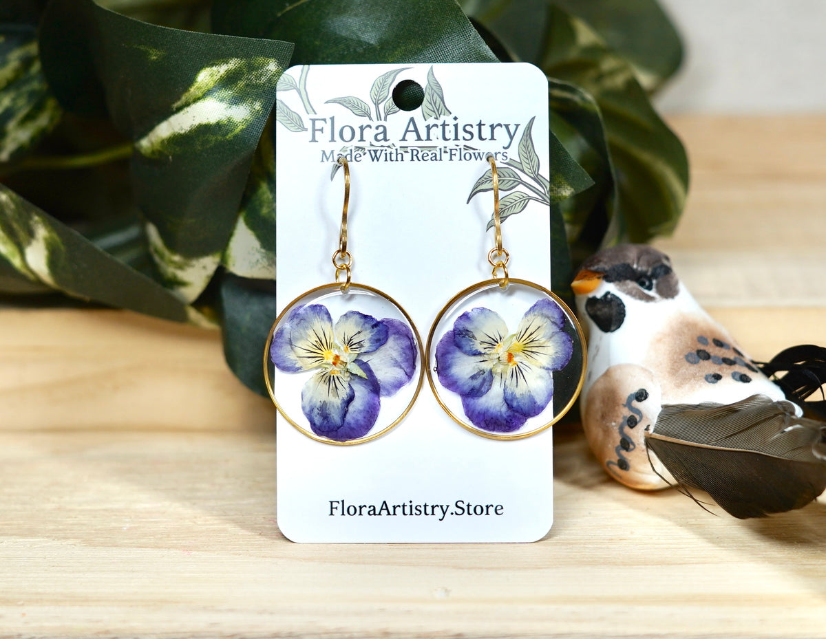 Pansy Flower Hoops Dangle Earrings