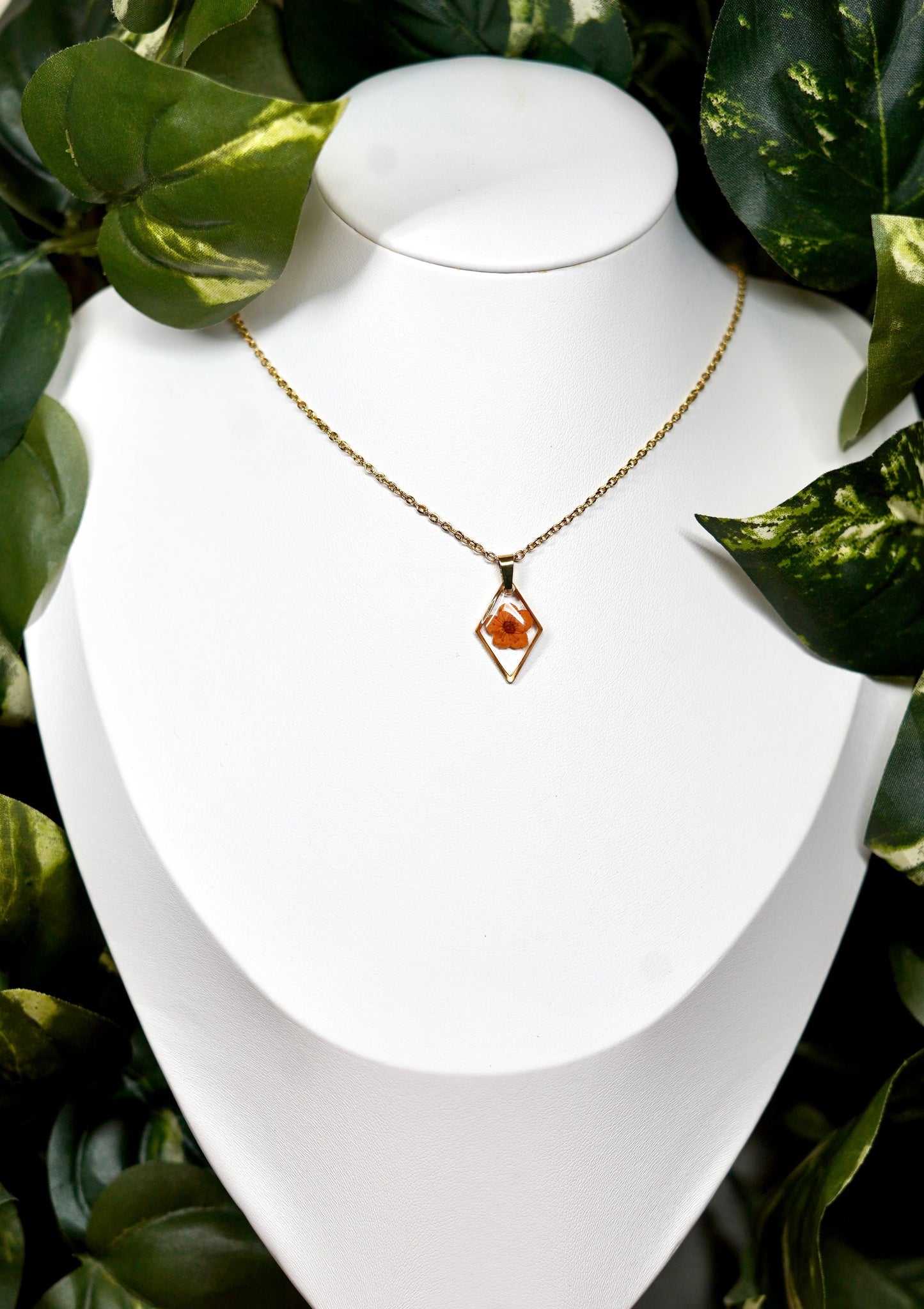 Orange Dainty Single Flower Necklace - 3 Designs