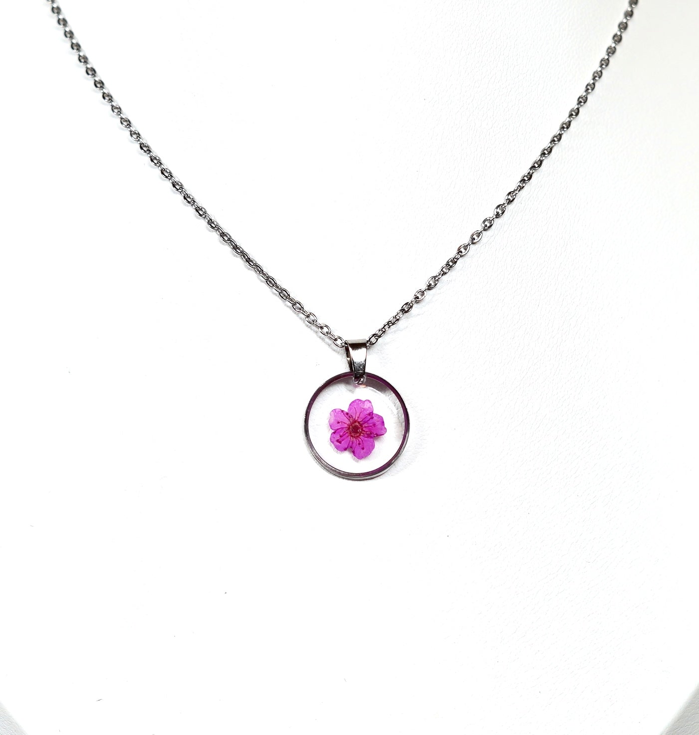 Dainty Hot Pink Single Flower Circle Necklace