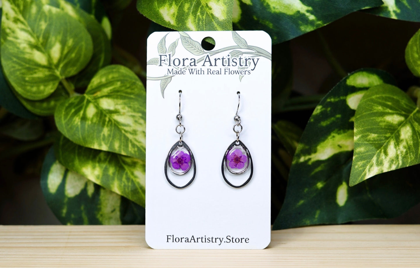 Purple Flower Teardrop Dangle Earring