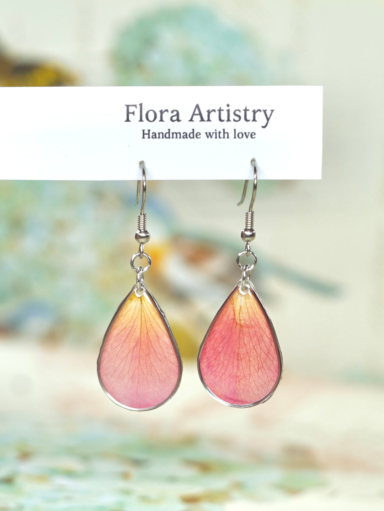 Pink Garden Rose Petal Teardrop Earrings