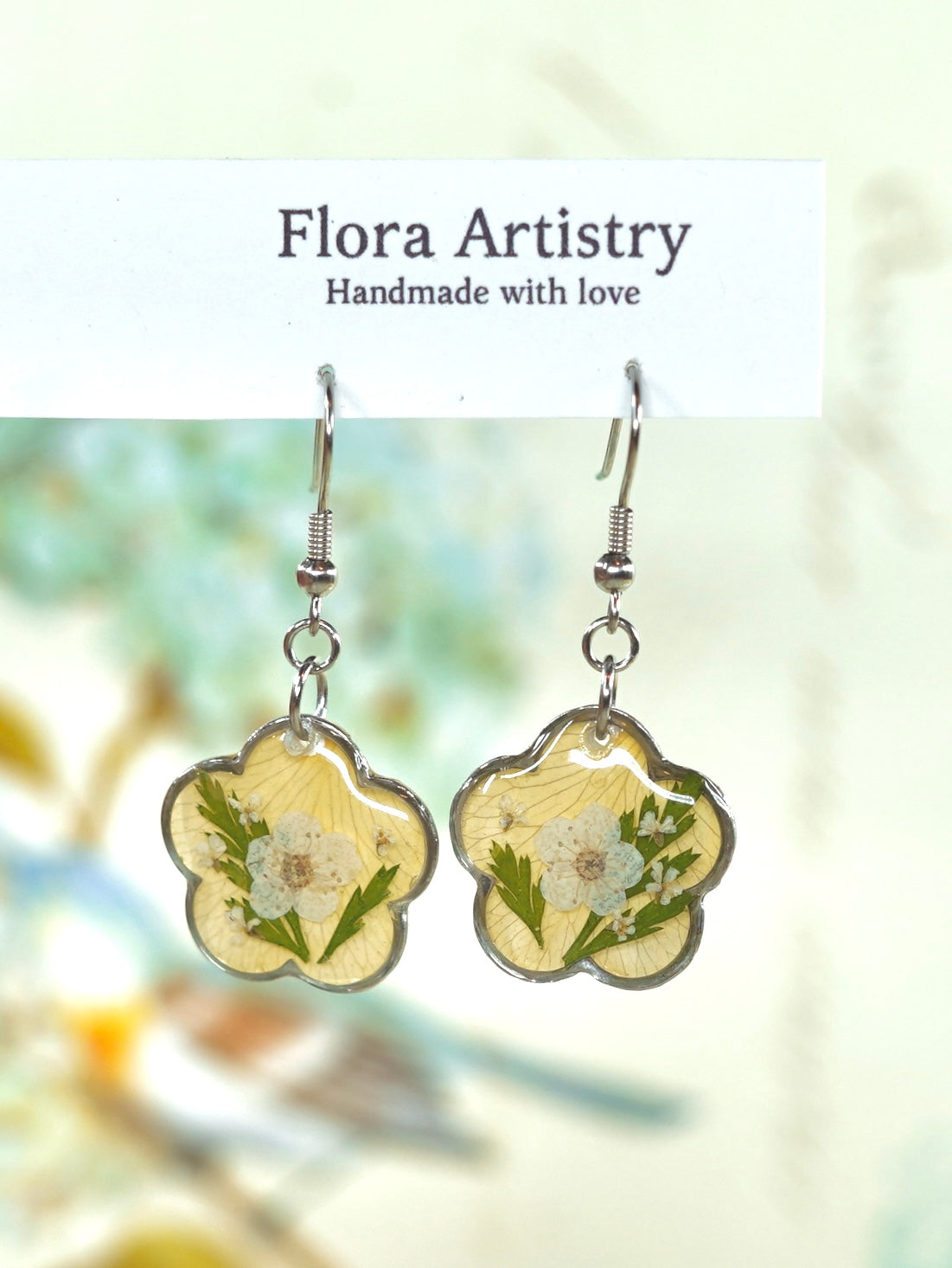 Yellow Garden Rose Flower Earrings