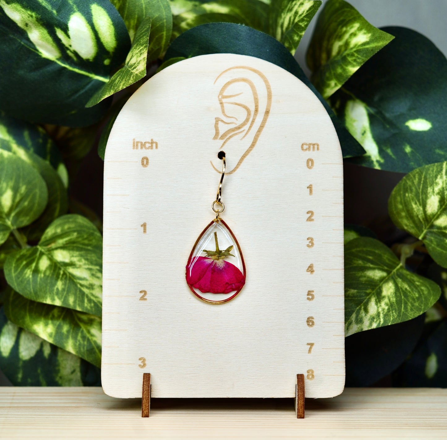 Red Rose Teardrop Flower Gold Dangle Earring