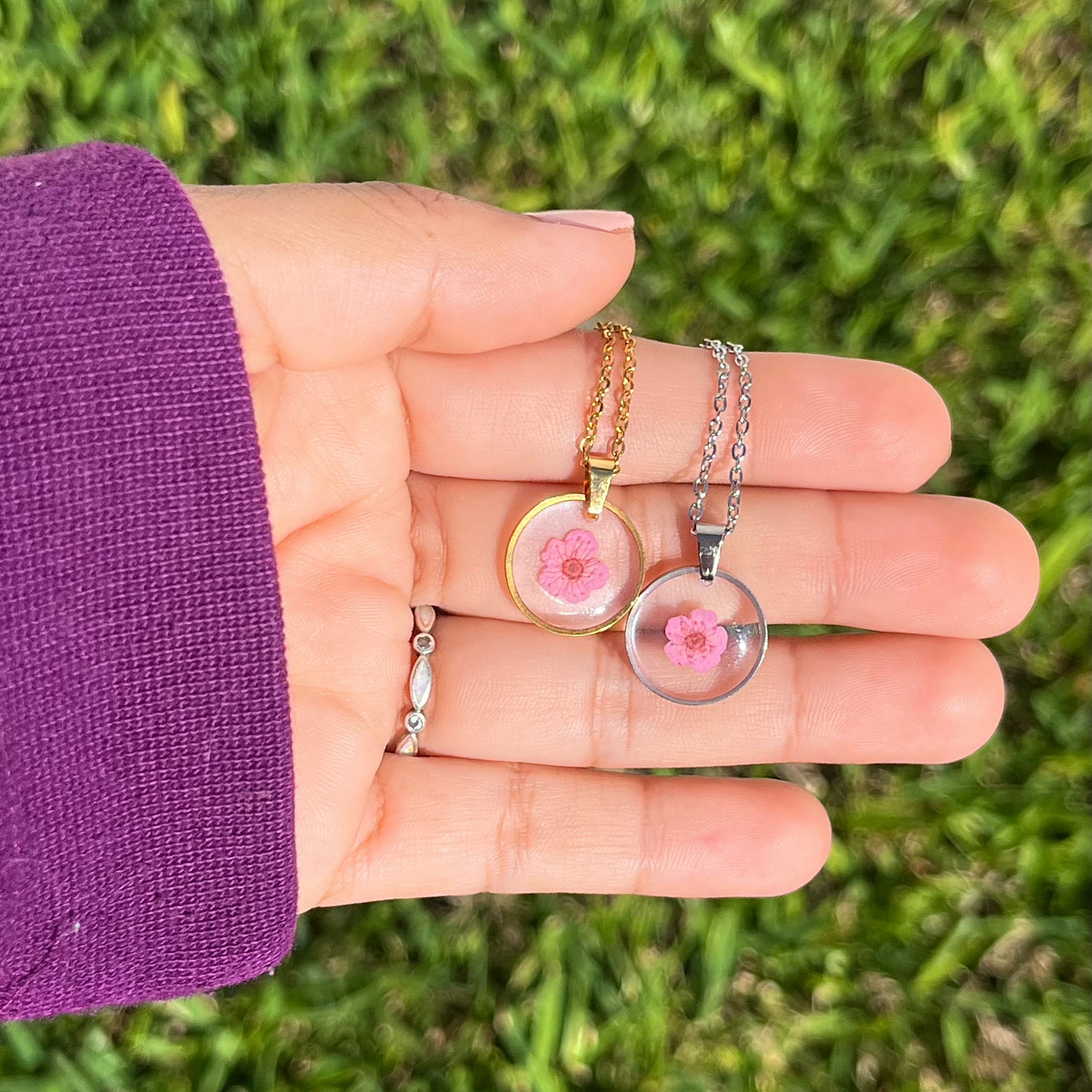 Pink Dainty Single Flower Necklace - 3 Designs