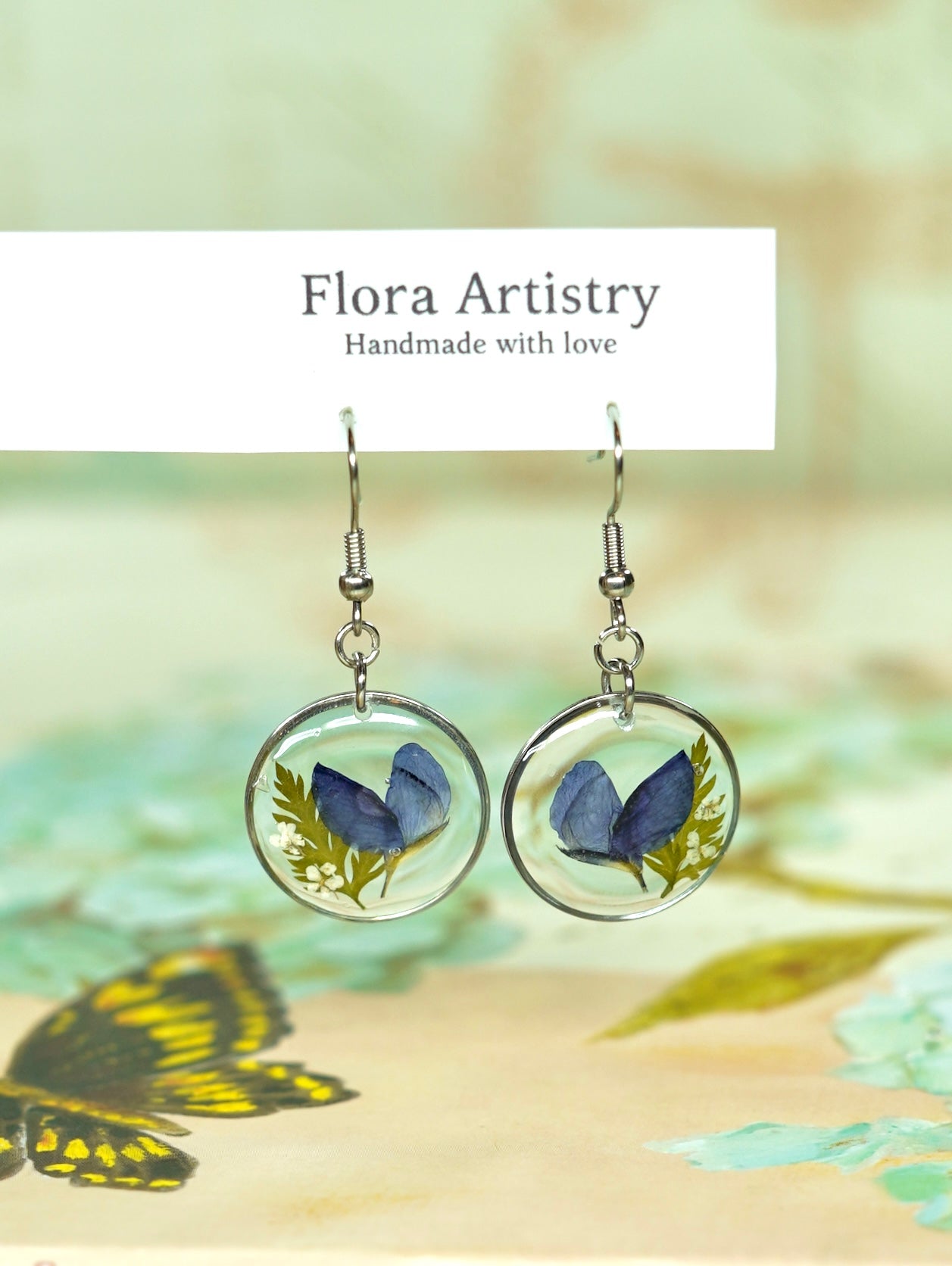 Blue Bonnet Wildflower Circle Earrings