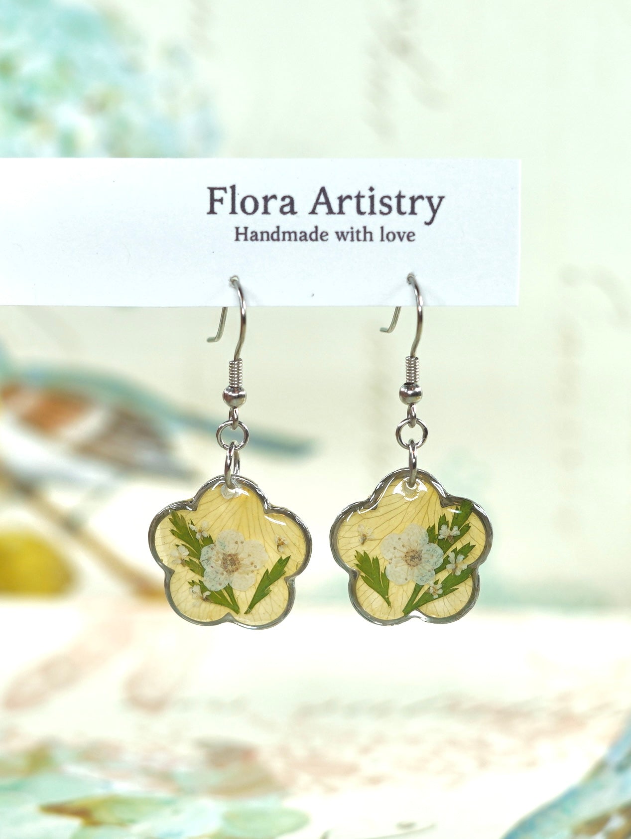 Yellow Garden Rose Flower Earrings