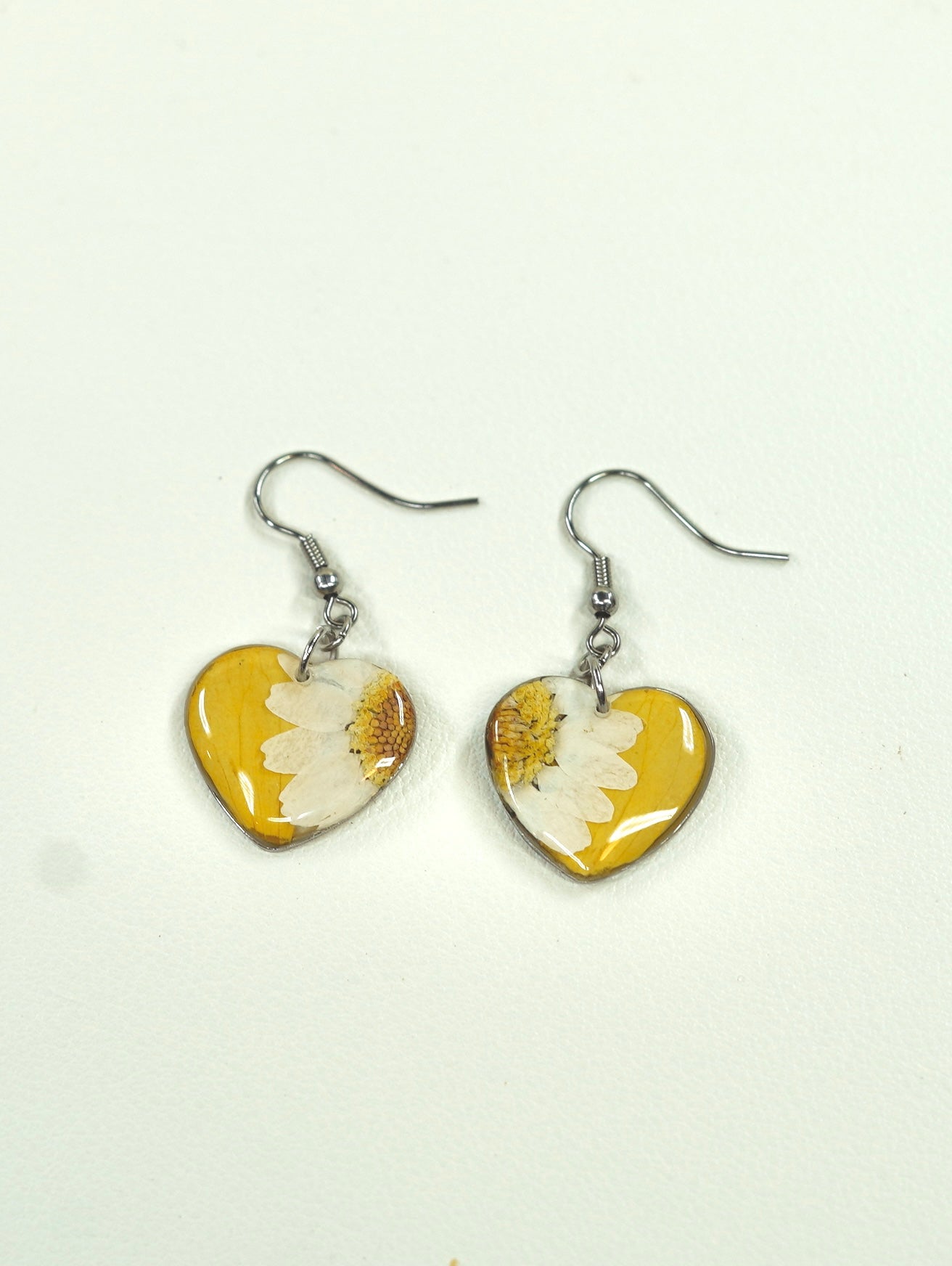 Yellow Zennia Wildflower Heart Earrings
