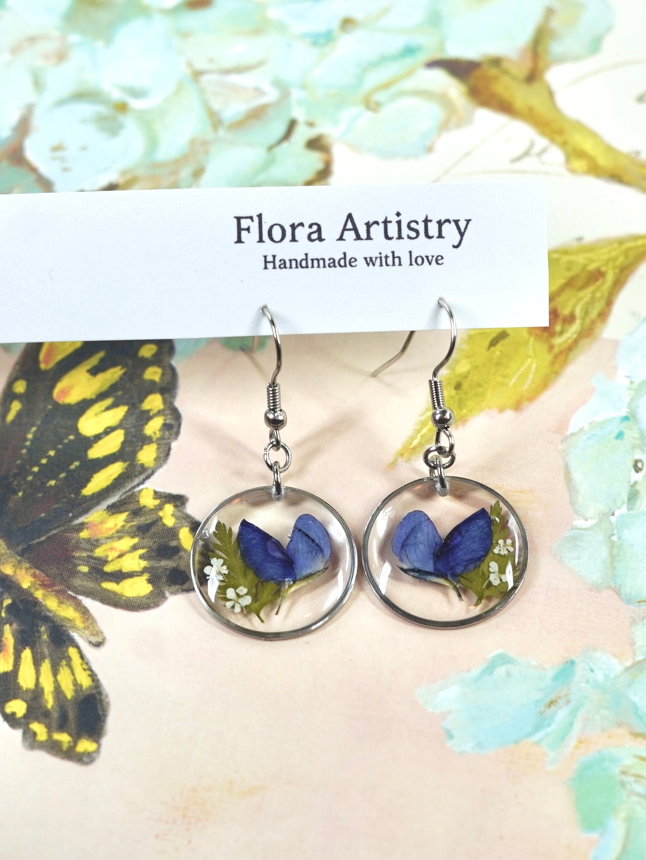Blue Bonnet Wildflower Circle Earrings