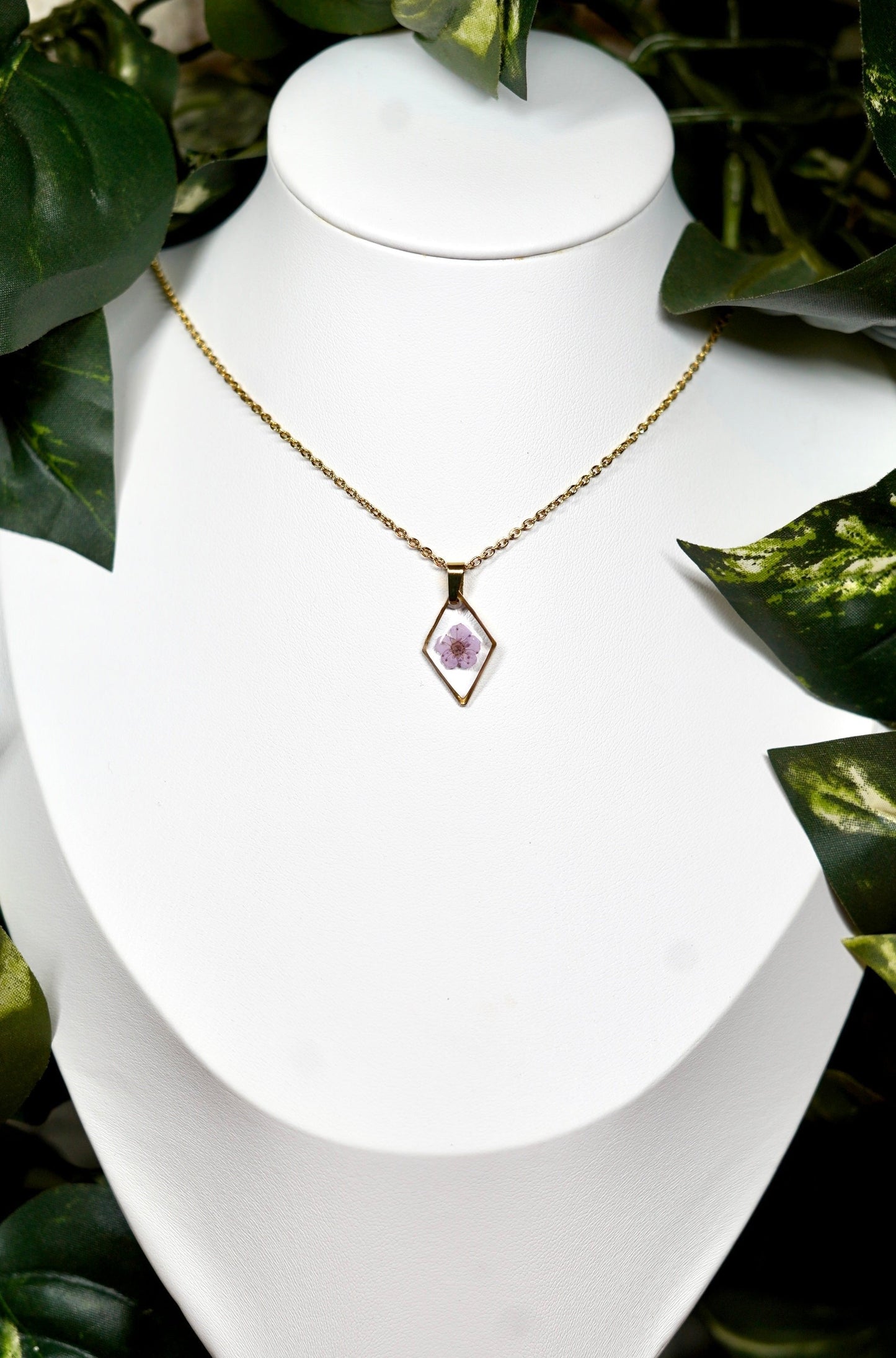 Lavender Dainty Single Flower Square Necklace - 3 Designs