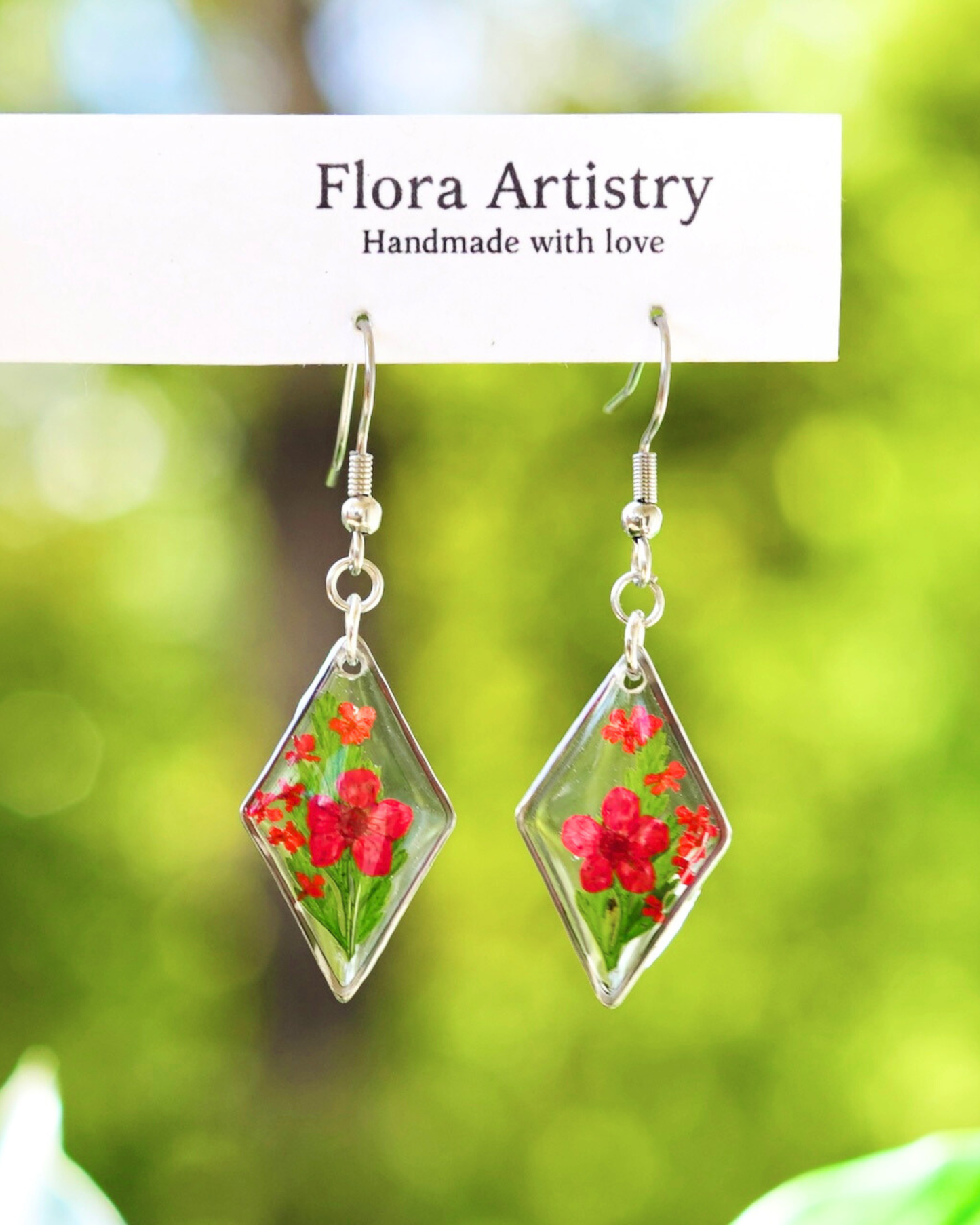 Red Flower Fern Diamond Dangle Earring