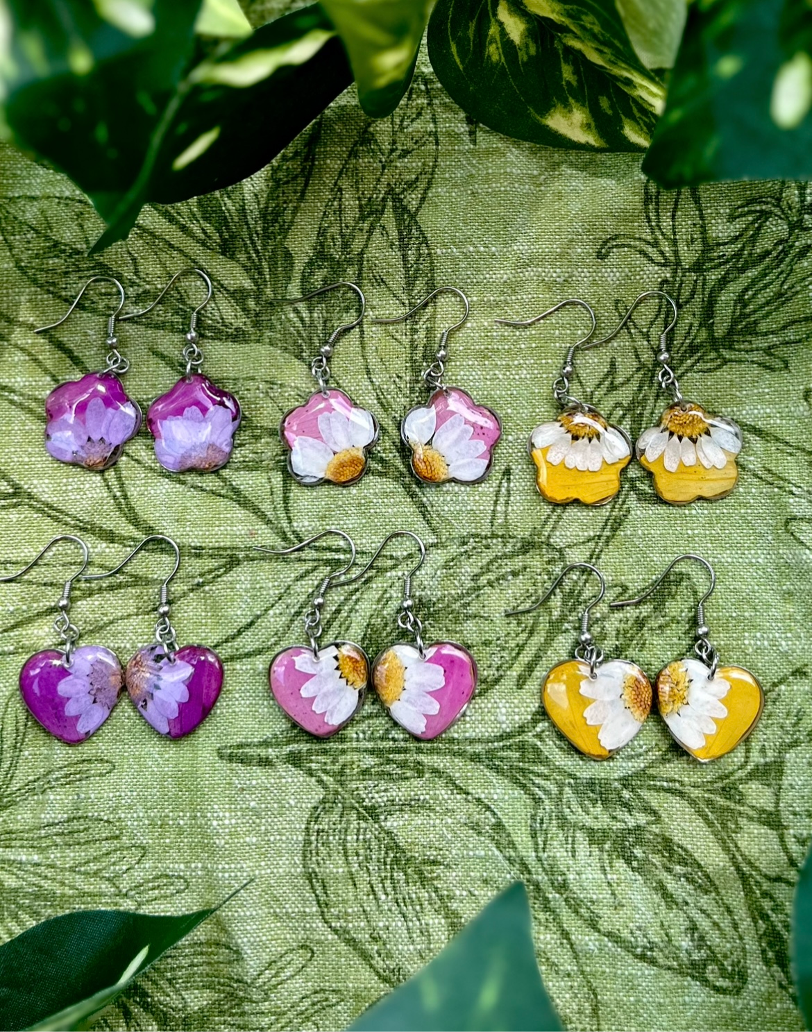 Pink Zennia Wildflower Flower Earrings