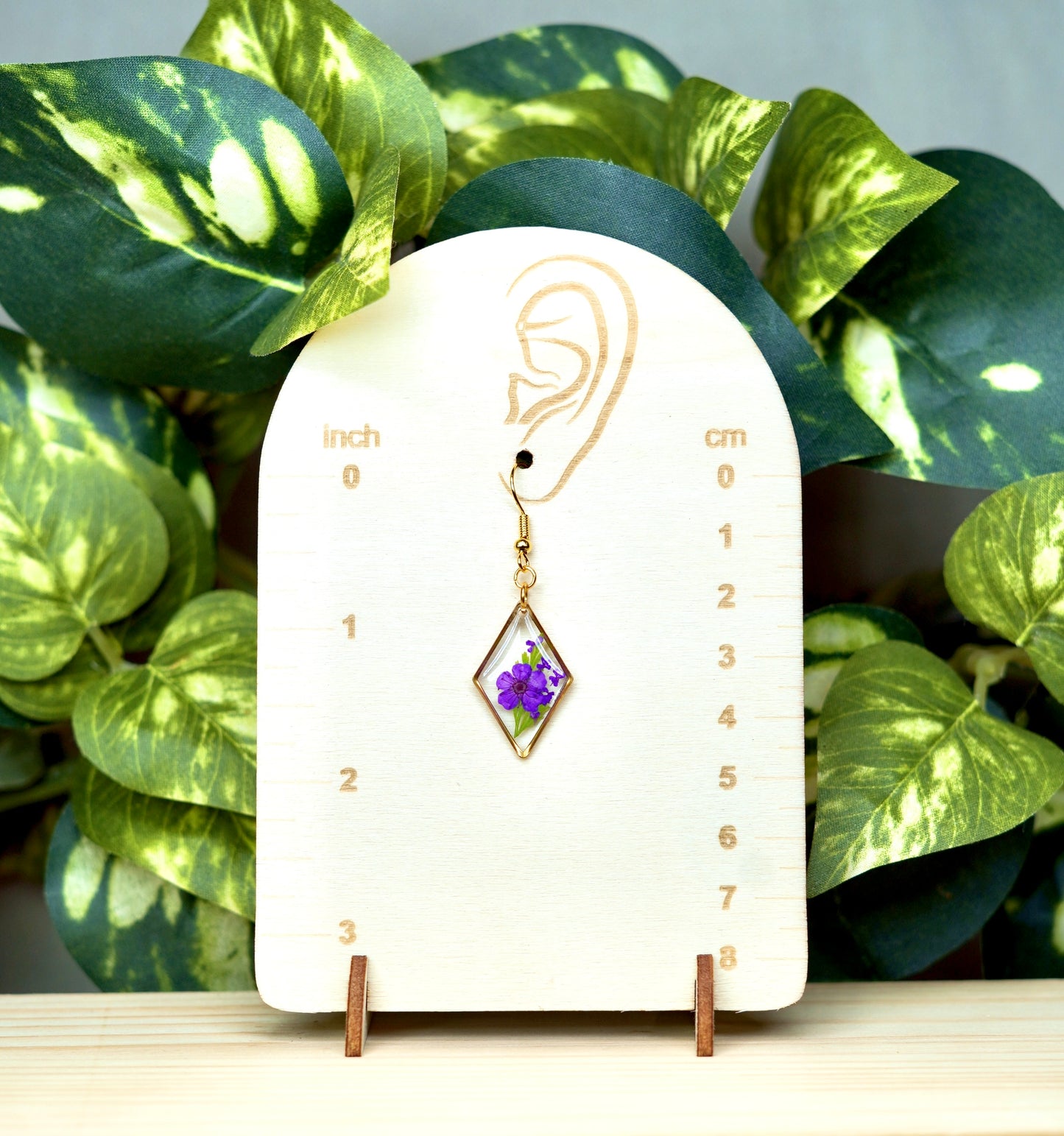 Purple Flower Botanical Diamond Dangle Earring