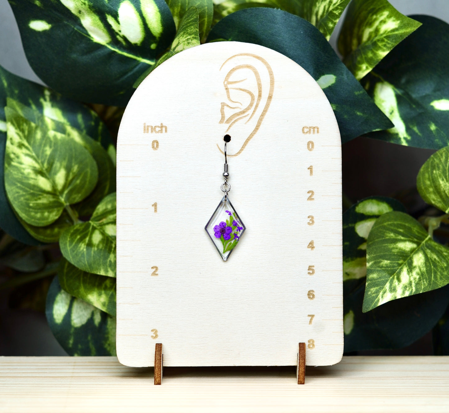 Purple Flower Fern Diamond Dangle Earring