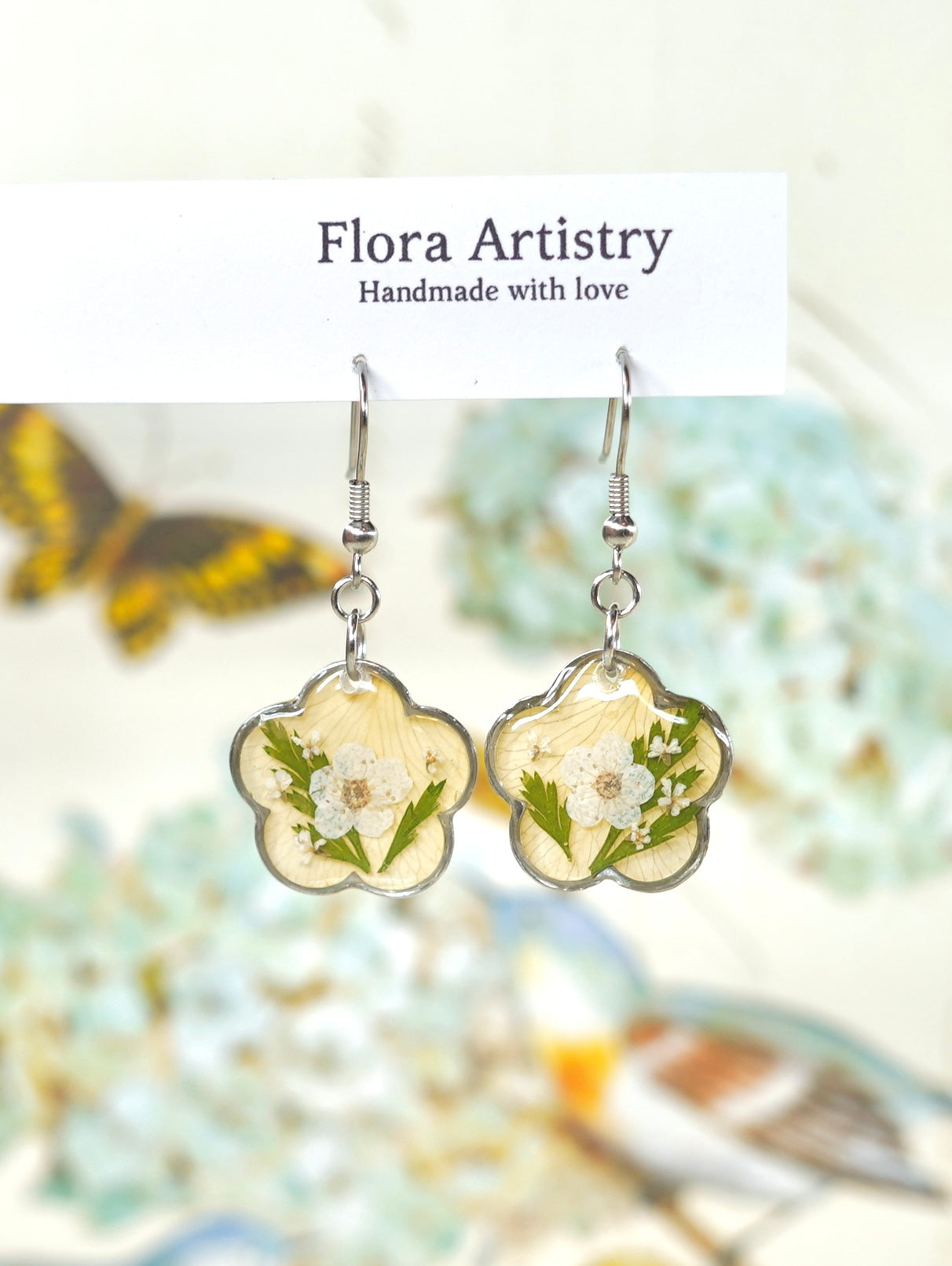 Yellow Garden Rose Flower Earrings