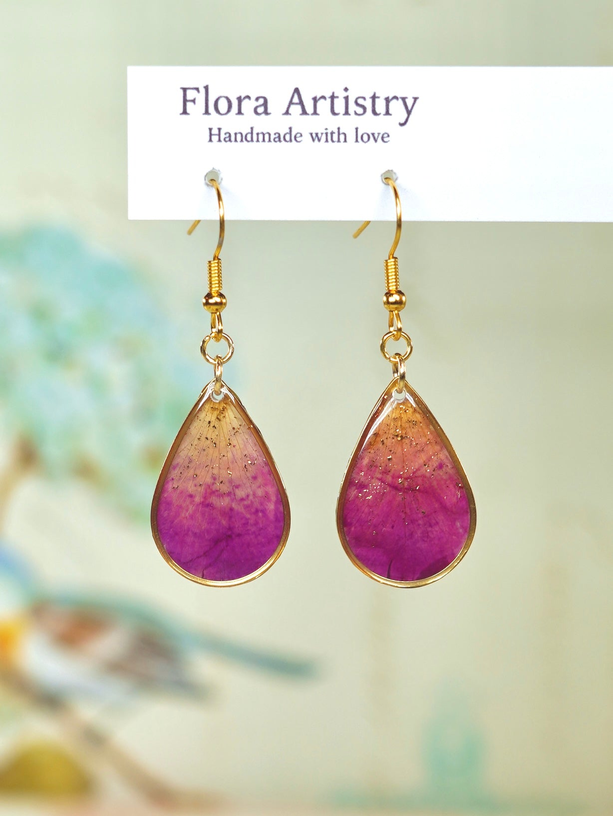 Gold Ombre Garden Rose Petal Teardrop Earrings
