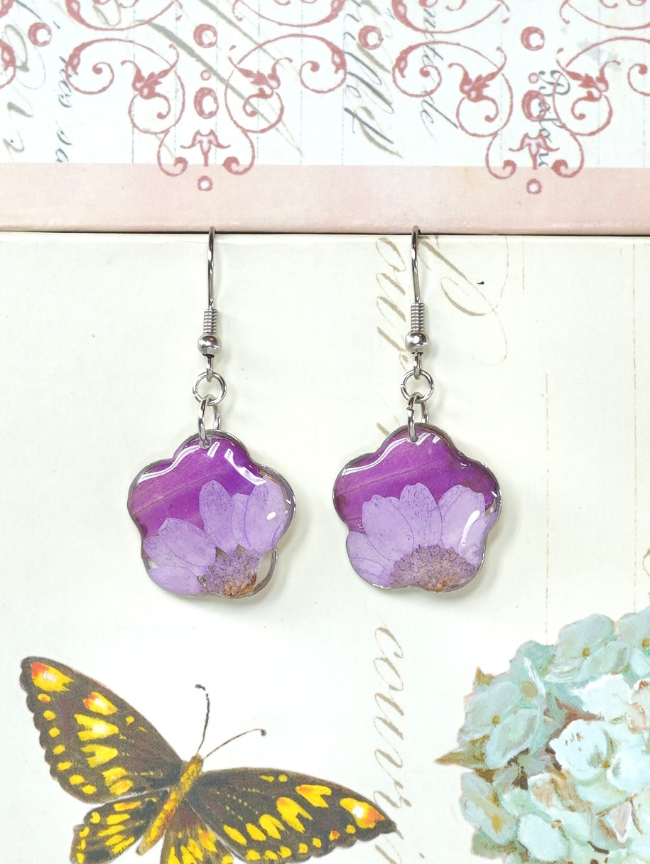 Purple Zennia Wildflower Flower Earrings