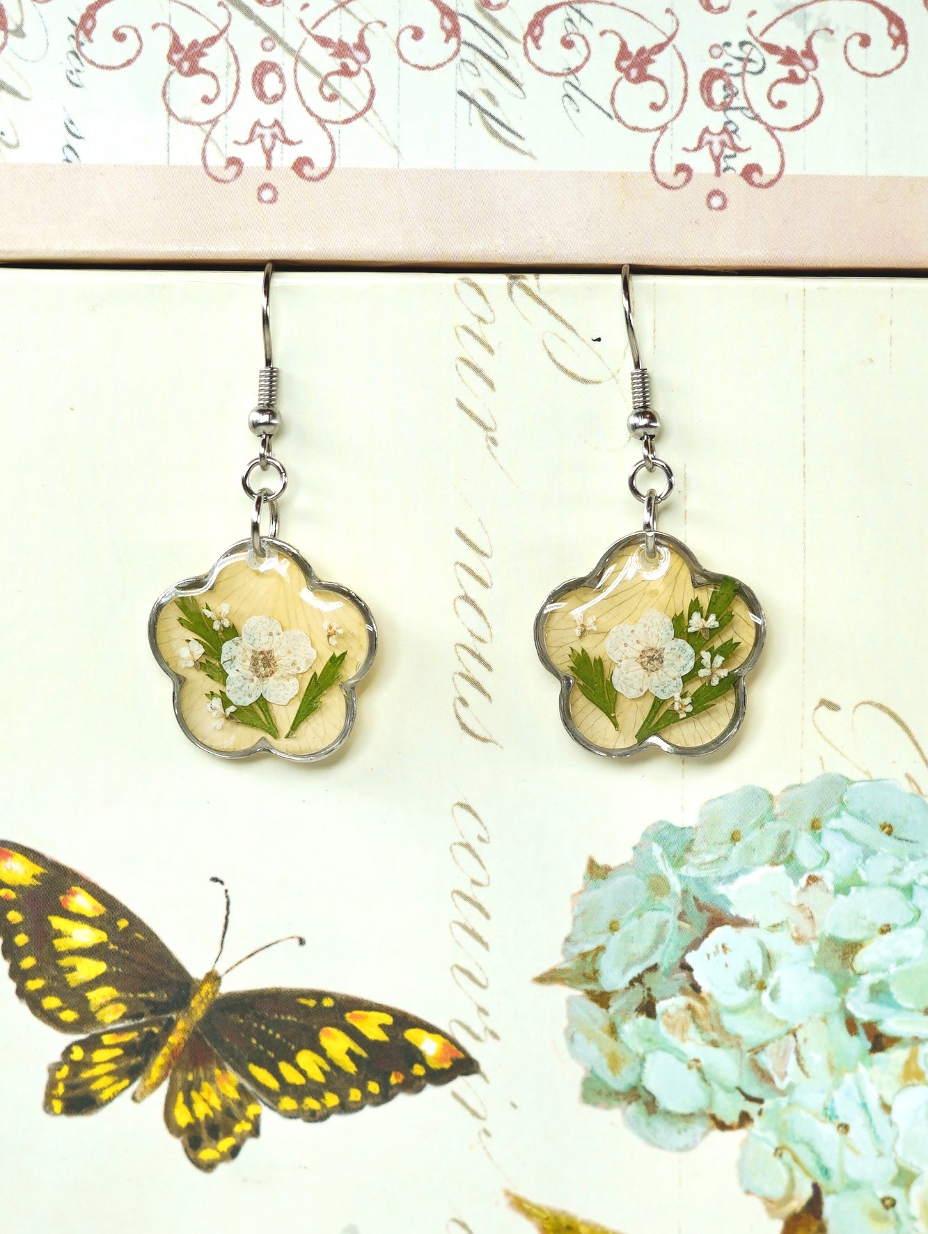 Yellow Garden Rose Flower Earrings