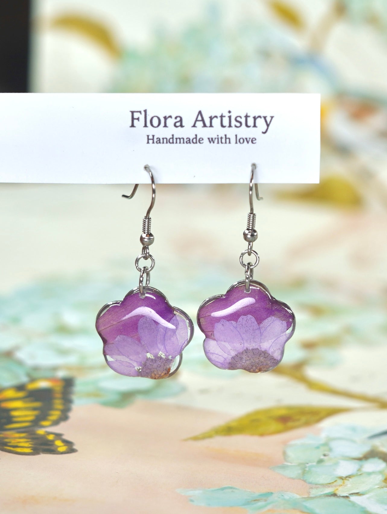 Purple Zennia Wildflower Flower Earrings