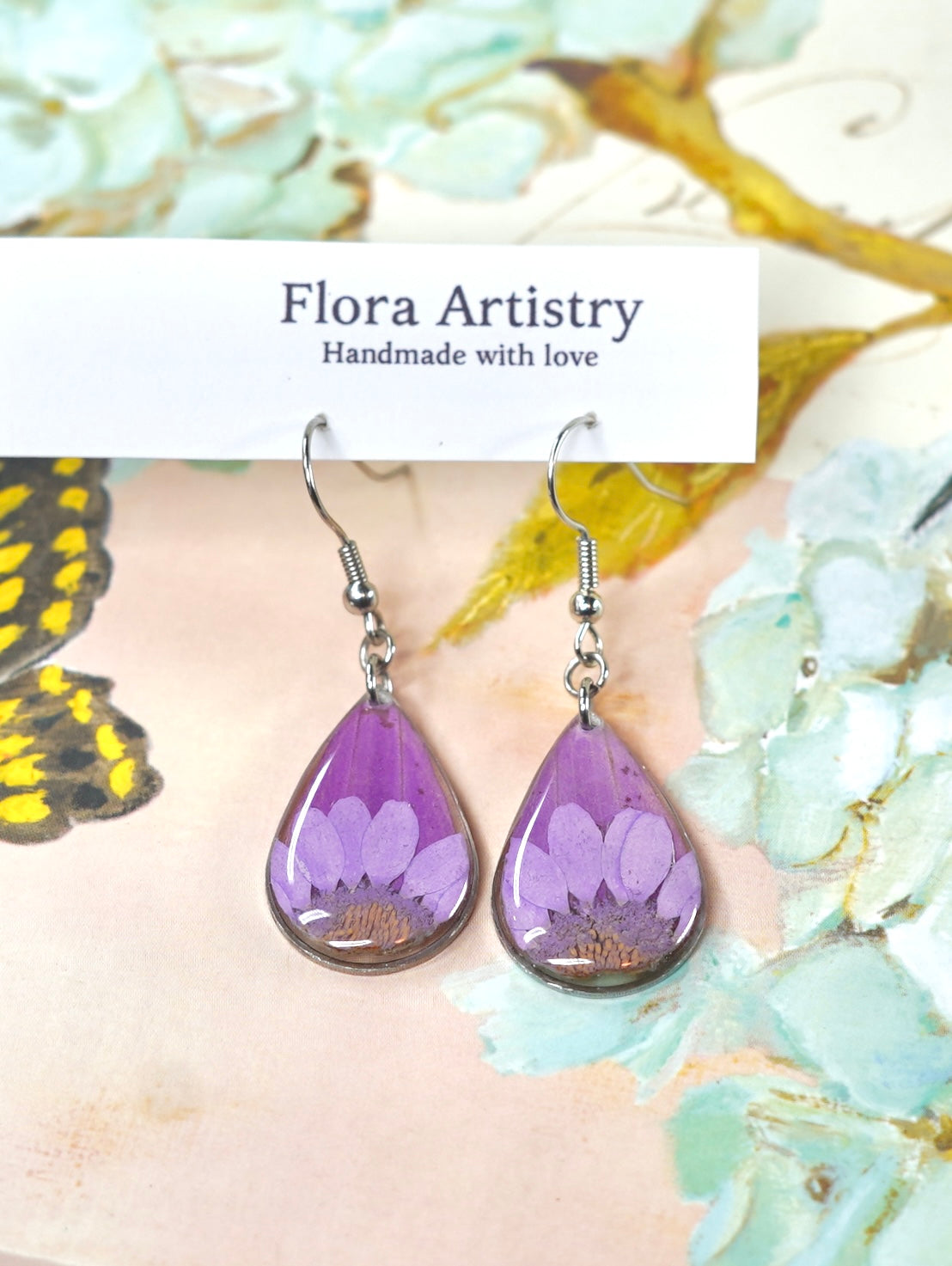 Purple Zennia Teardrop Earrings