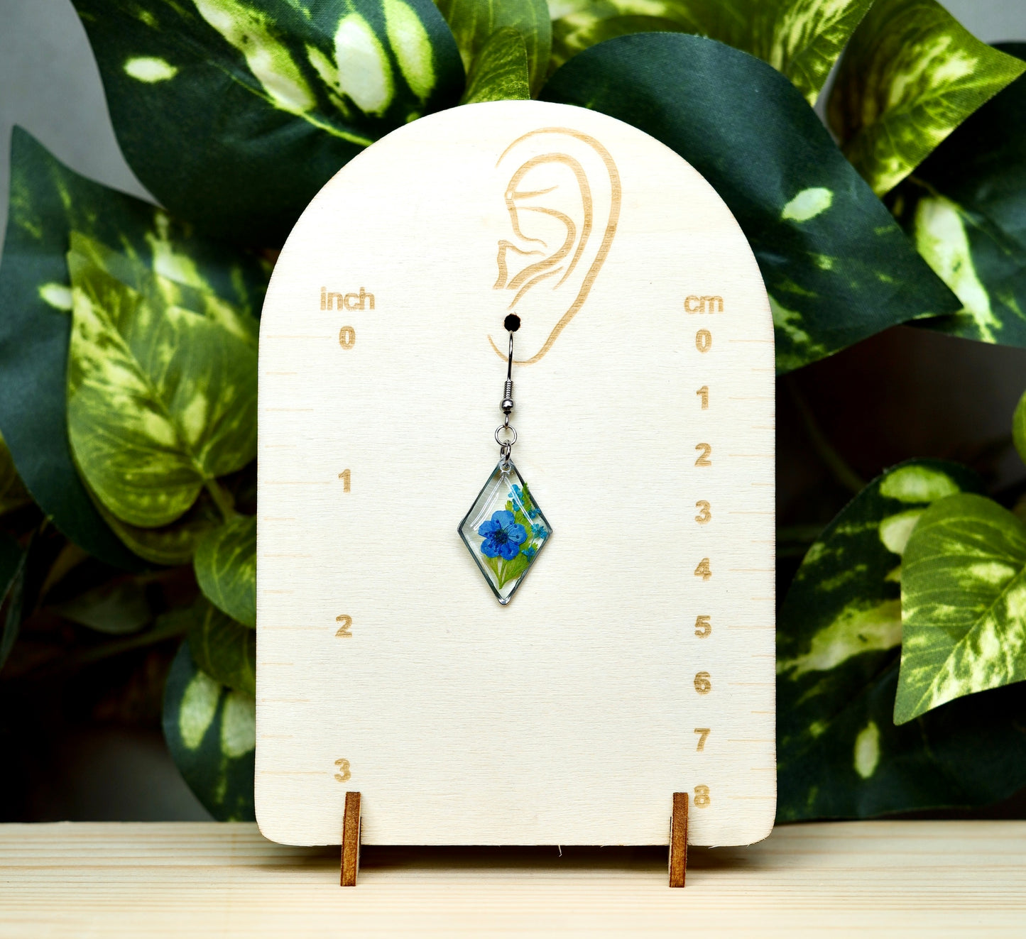 Blue Flower Botanical Diamond Dangle Earring