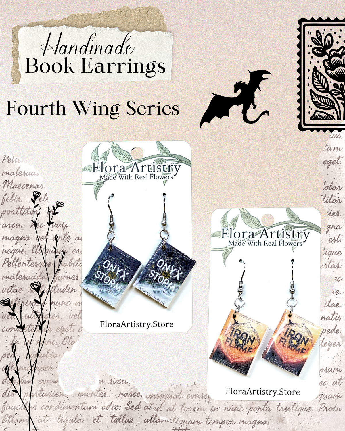 Miniature Forth Wing Book Cover Lightweight Resin Earrings