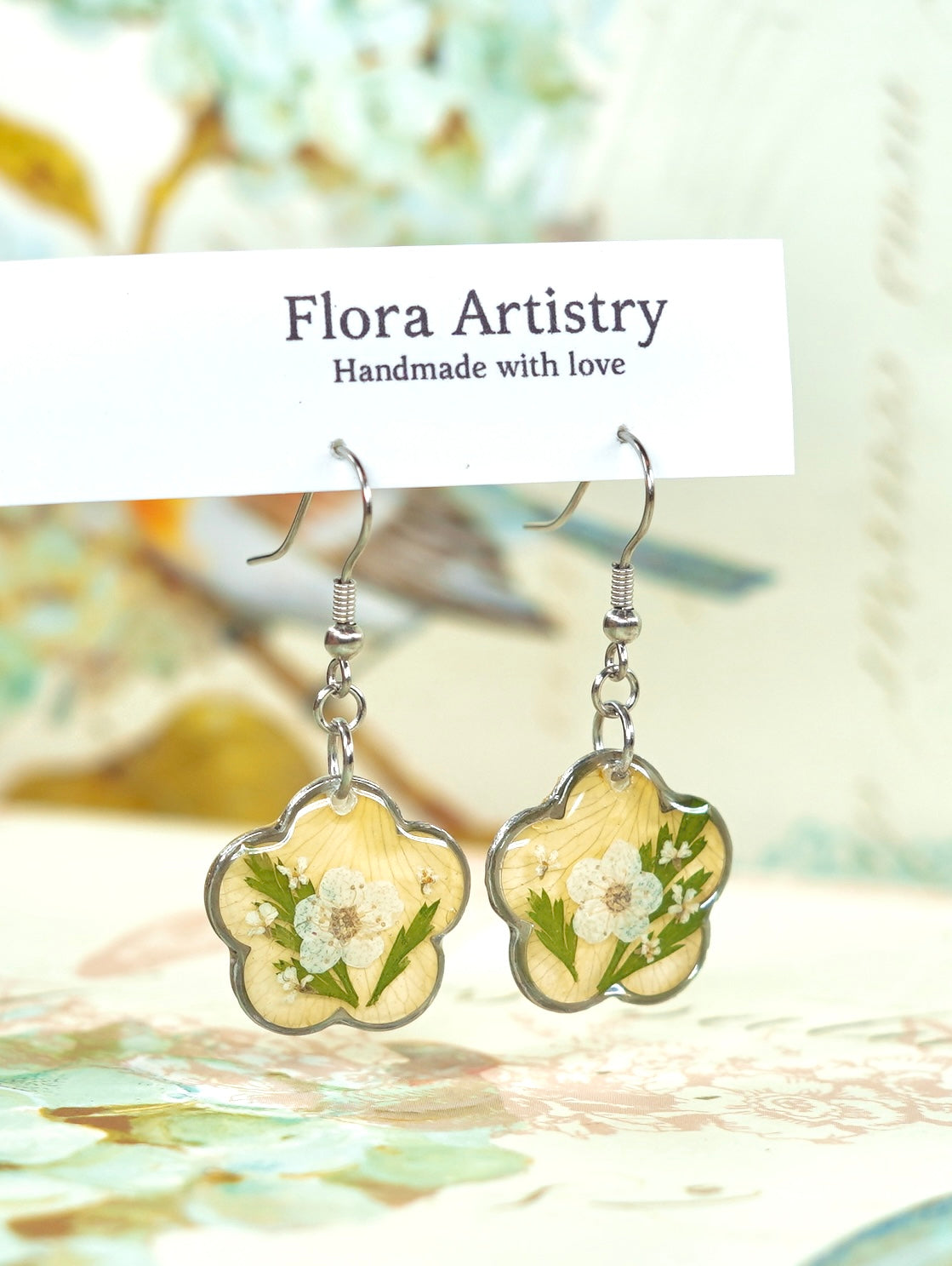 Yellow Garden Rose Flower Earrings