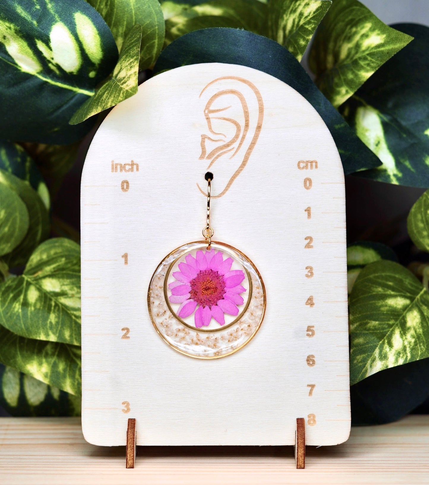 Bohemian Pink Daisy Flower Circle Dangle Earrings