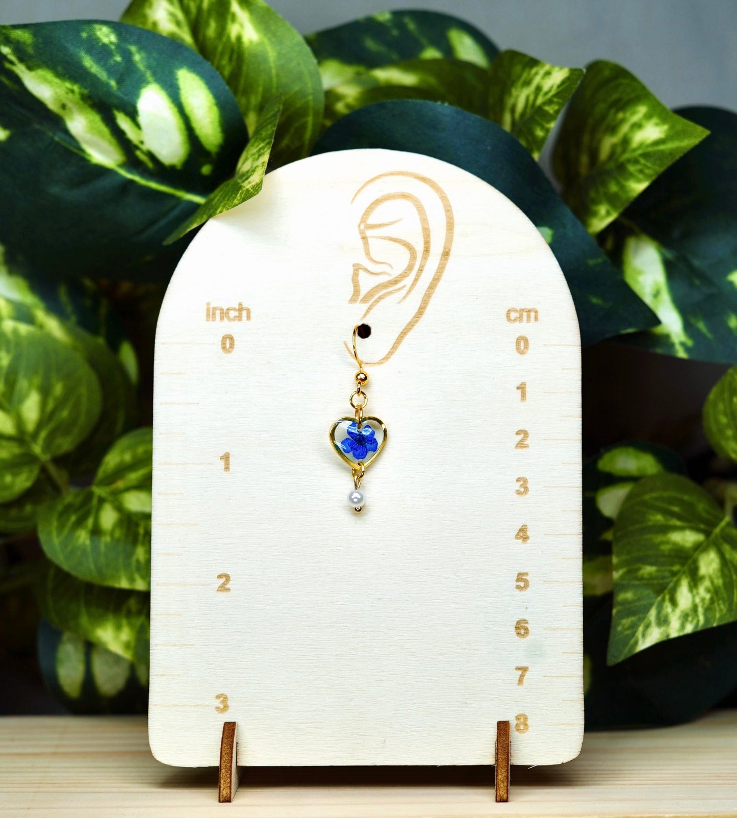 Blue Flower Mini "Sweet Heart" Gold Pearl Dangle Earring