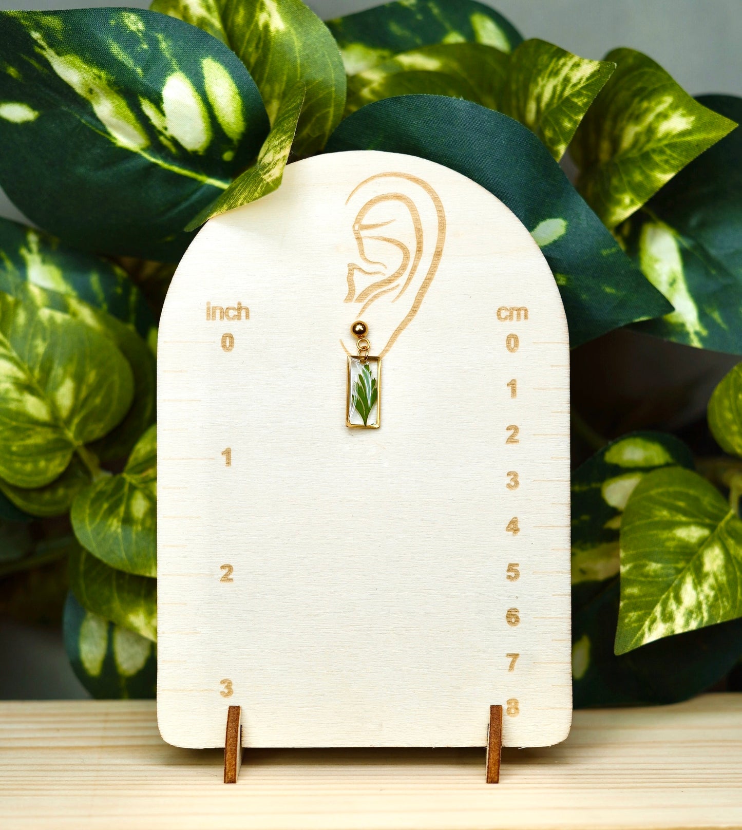 Mini Fern Rectangle Dangle Stud Earring