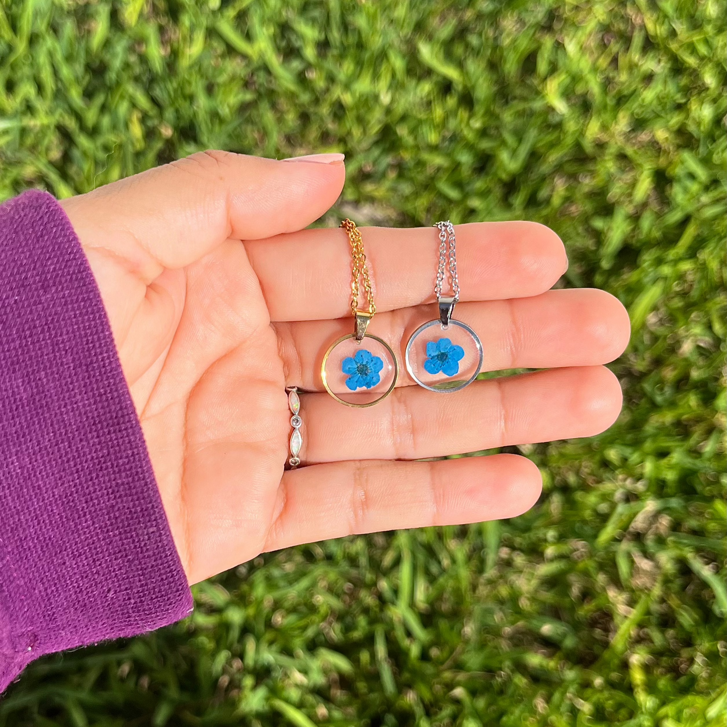 Blue Dainty Single Flower Necklace - 3 Designs
