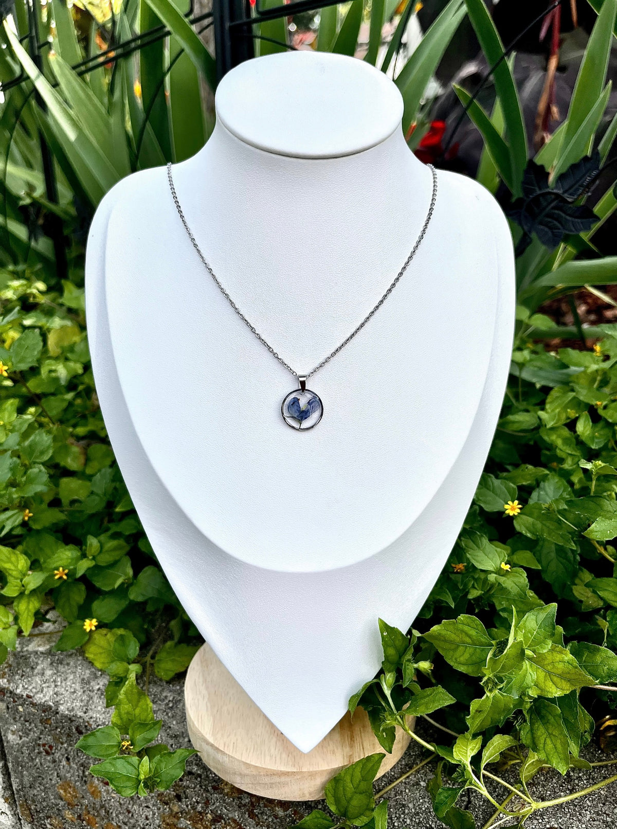Blue Bonnet Flower Circle Necklace