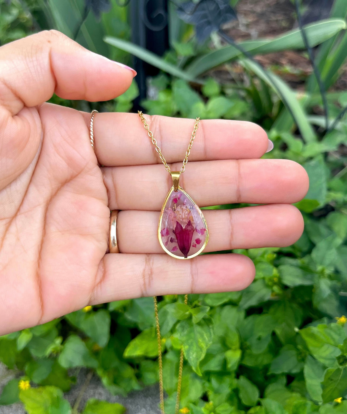 Cherry Blossom Teardrop Gold Necklace