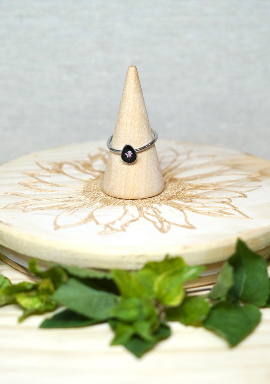 Pastel Pink Real Pressed Flower Dainty Teardrop Ring