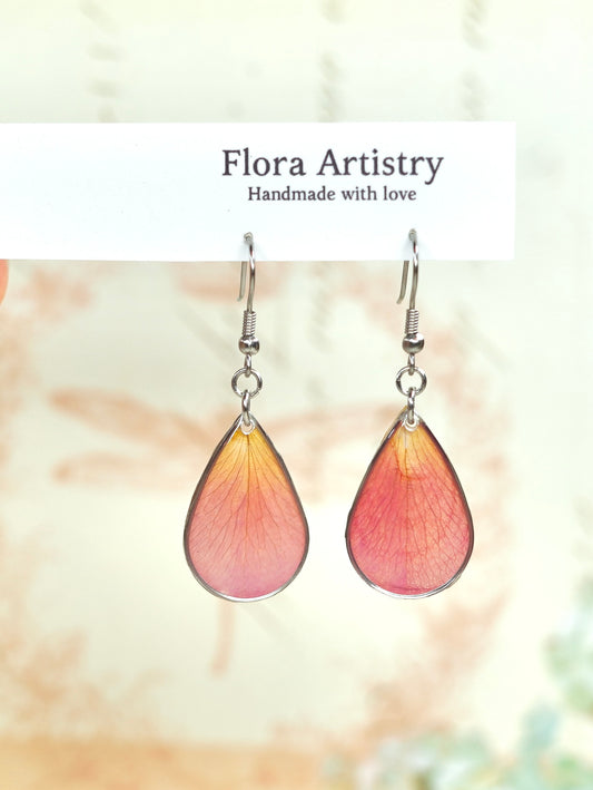 Pink Garden Rose Petal Teardrop Earrings