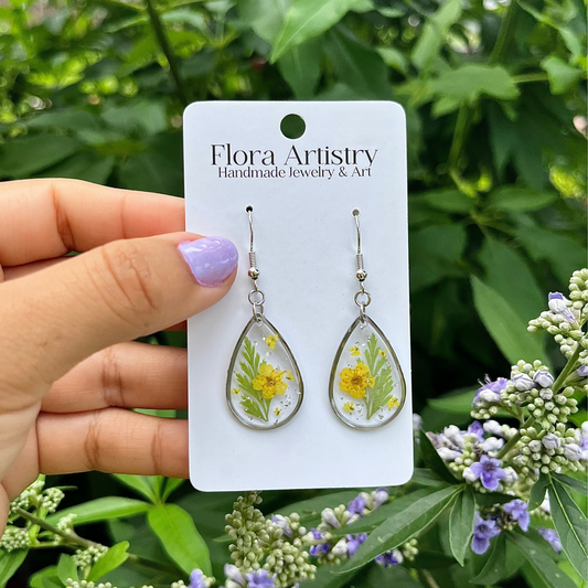 "Drop of Sunshine" Yellow Flower Dangle Earring