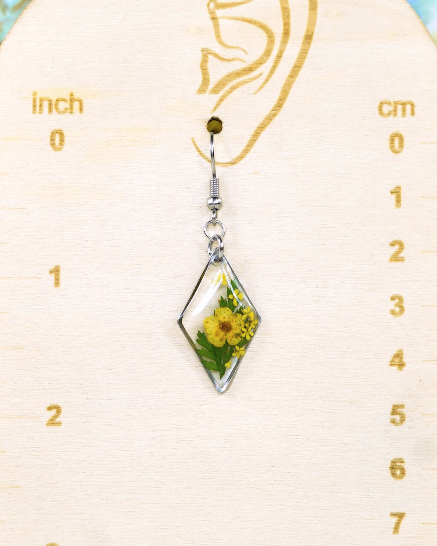 Yellow Flower Fern Diamond Dangle Earring