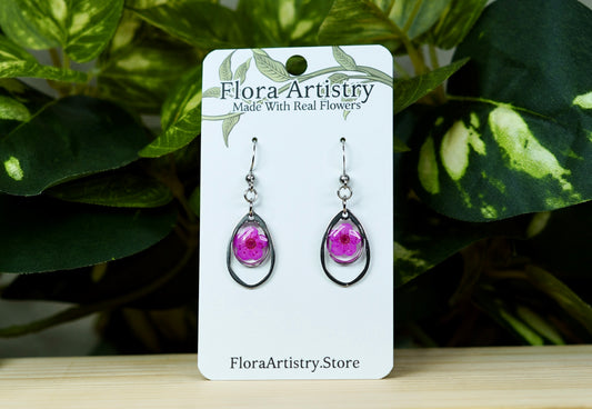 Hot Pink Flower Teardrop Dangle Earring