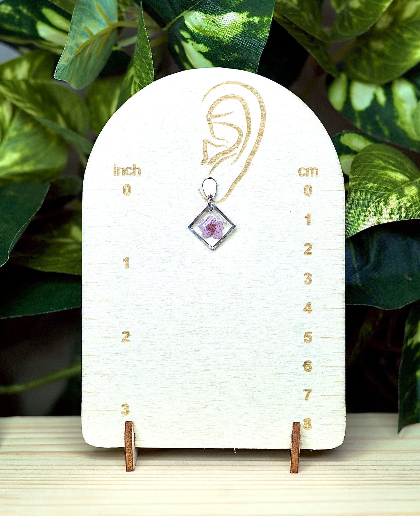 Pastel Purple Flower Square Dangle Stud Earrings