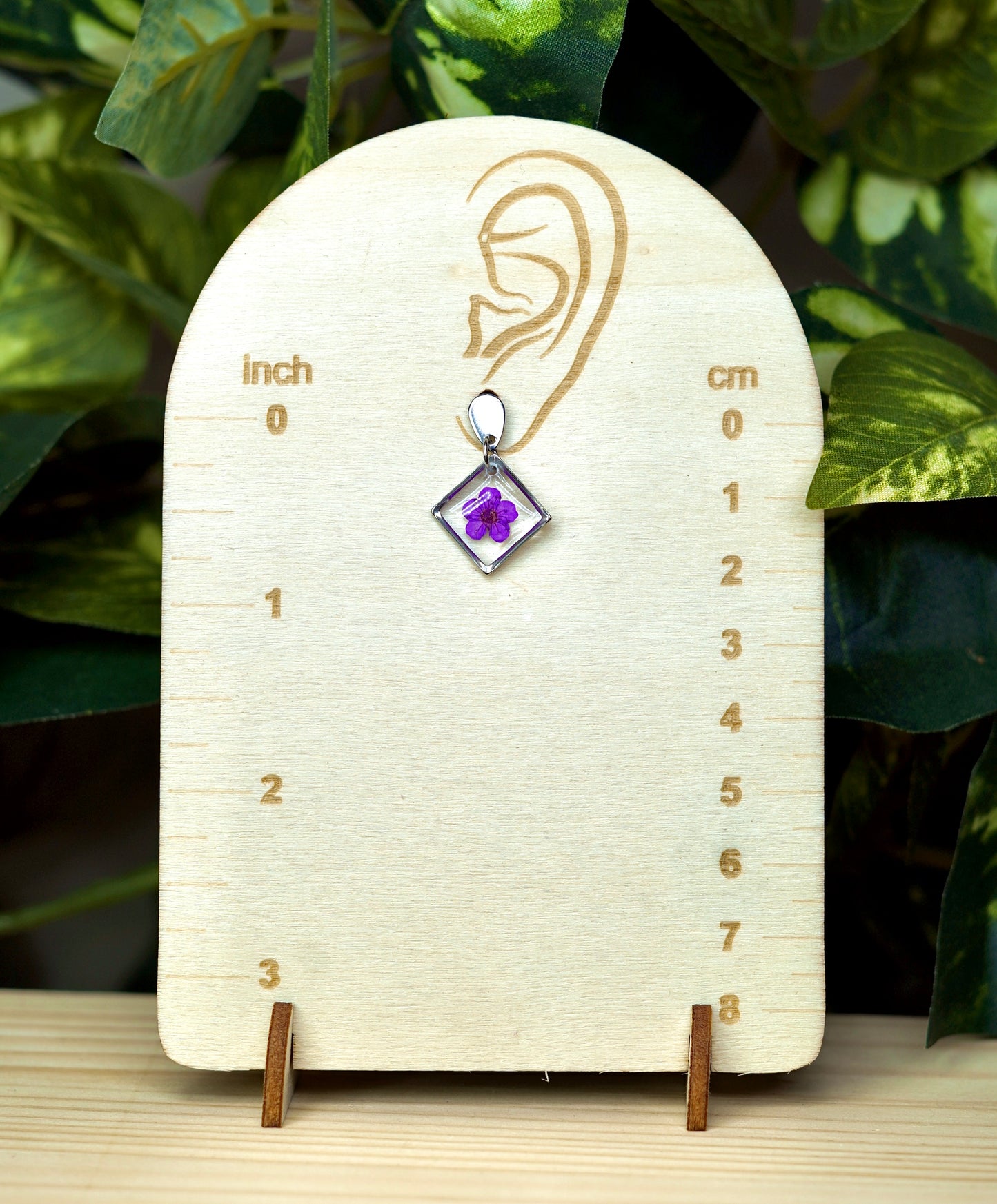 Purple Flower Square Dangle Stud Earrings