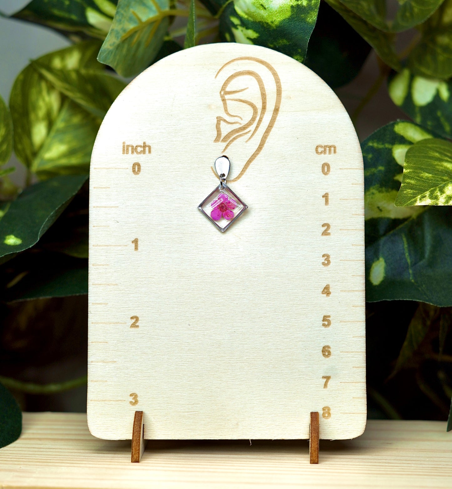 Pink Flower Square Dangle Stud Earrings