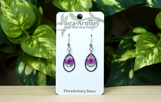 Purple Flower Teardrop Dangle Earring