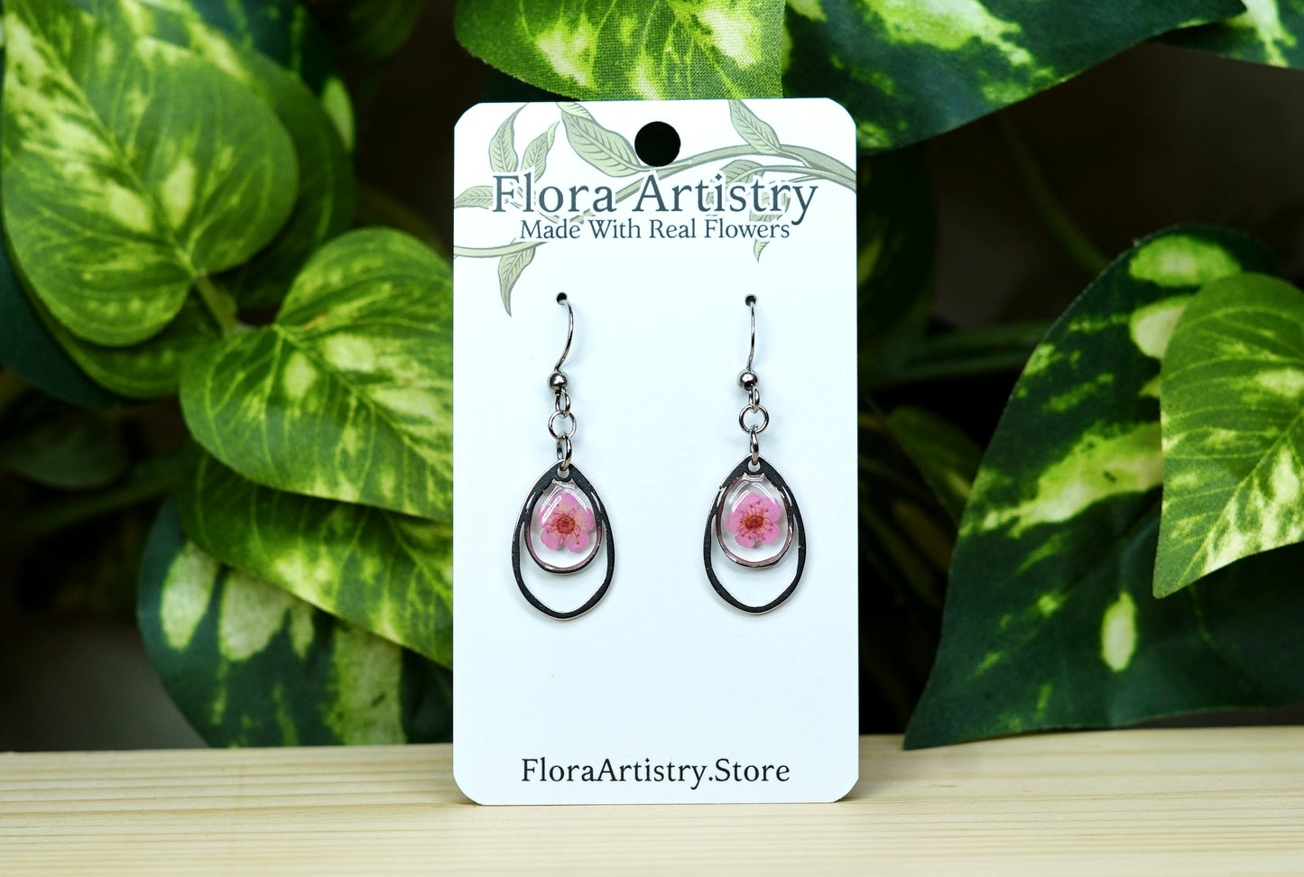 Pink Flower Teardrop Dangle Earring