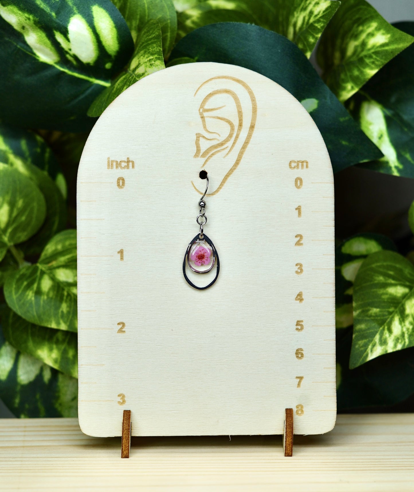 Pink Flower Teardrop Dangle Earring