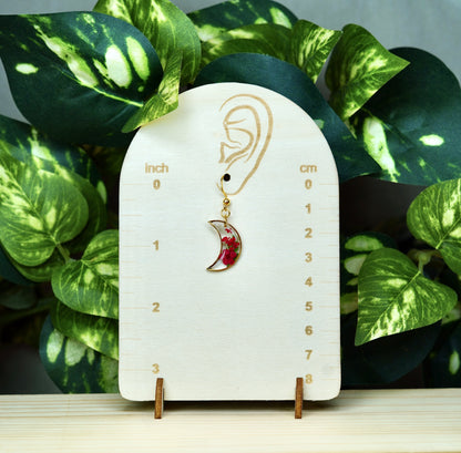 Red Flower & Fern Moon Dangle Earring