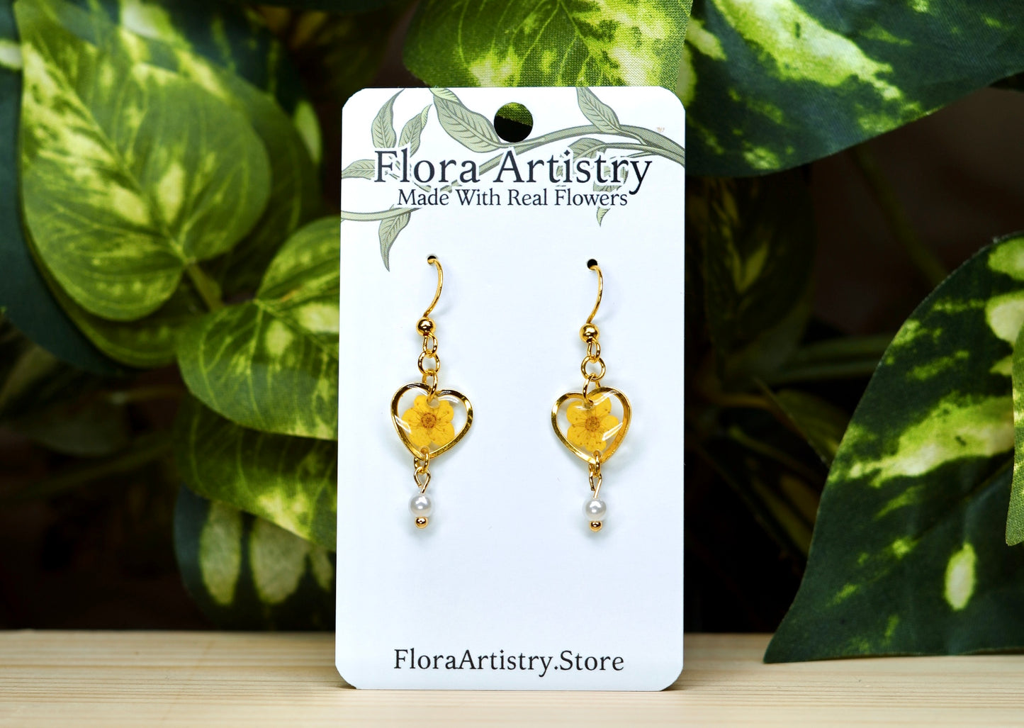 Yellow Flower Mini "Sweet Heart" Pearl Dangle Earring