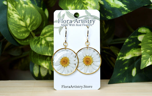 White Daisy Flower Dangle Earrings