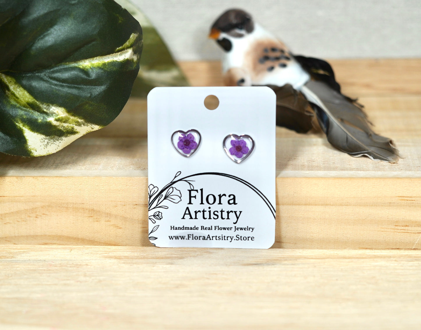 'Sweet Heart' Purple Flower Studs