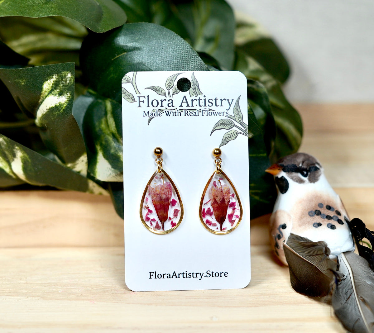 Cherry Blossom Flower Gold Teardrop Stud Earring